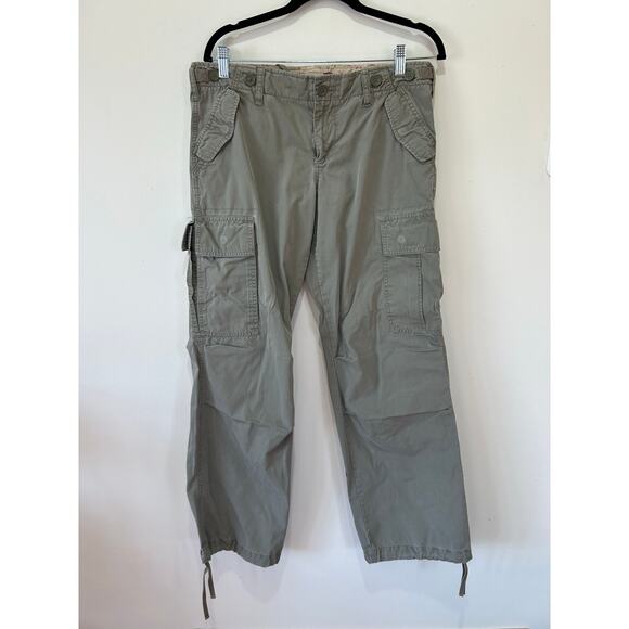 Vtg Y2K Old Navy green cargo pants size 10 ultra low waist wide leg embroidery - Picture 1 of 7